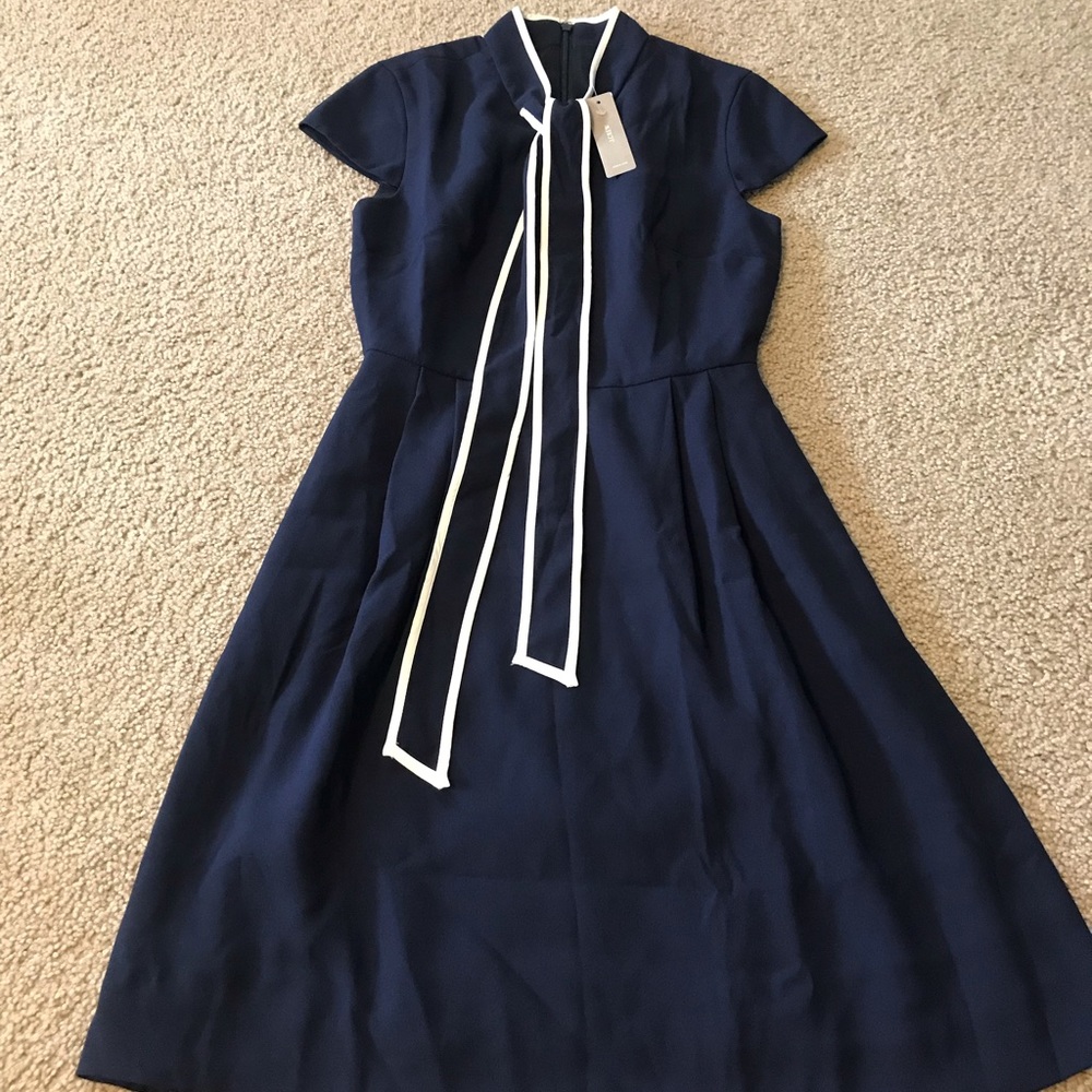 Nwt! J crew women dress navy blue tie P00